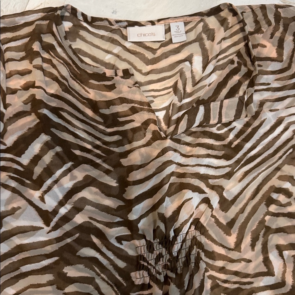 Chico's Sheer Brown and Cream Animal Print Top